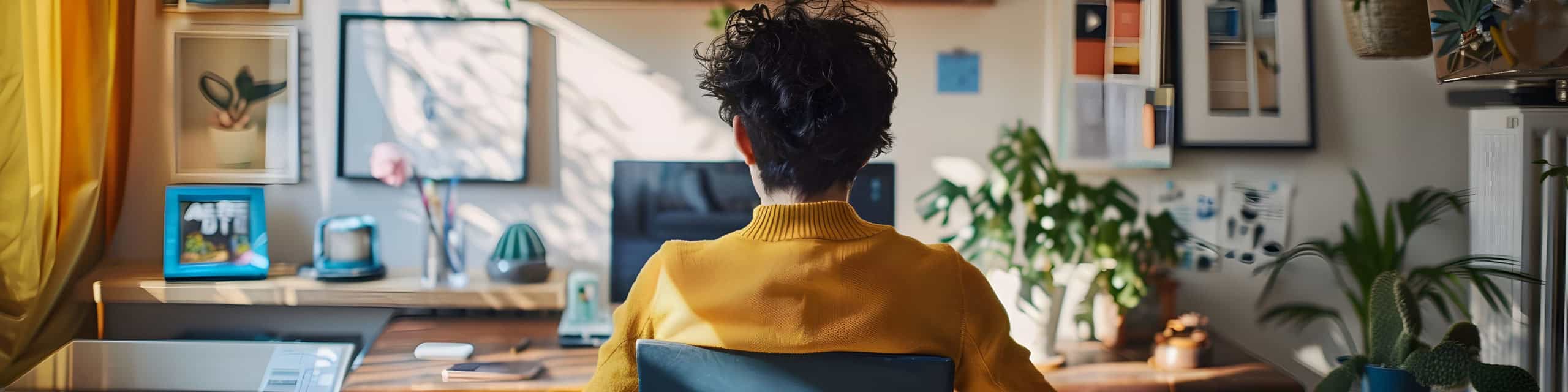 Student im Wohnheimzimmer an seinem Schreibtisch