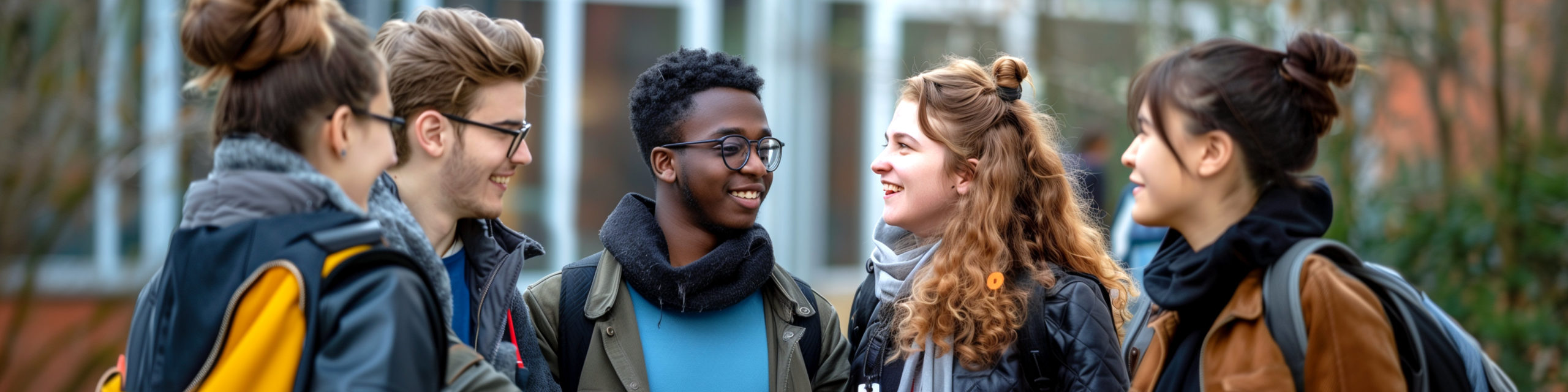 Gruppe von Studierenden im Gespräch mit dem Wohnheimtutor. 